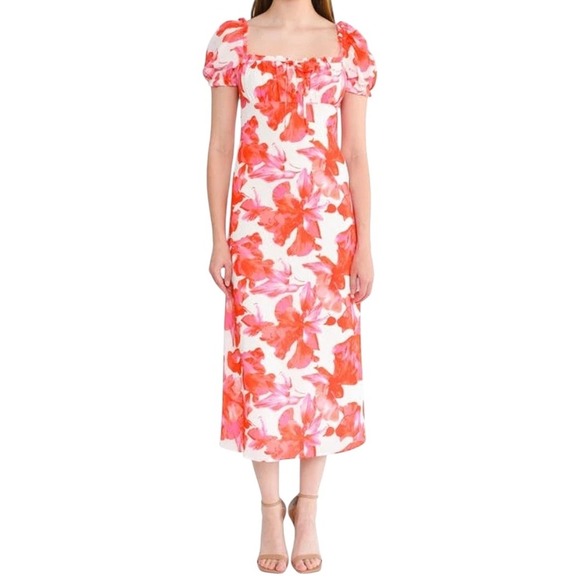 Wayf Dresses & Skirts - NWT‎ WAYF Felicity Floral Pink Midi Dress in Coral Pink Hibiscus, Small